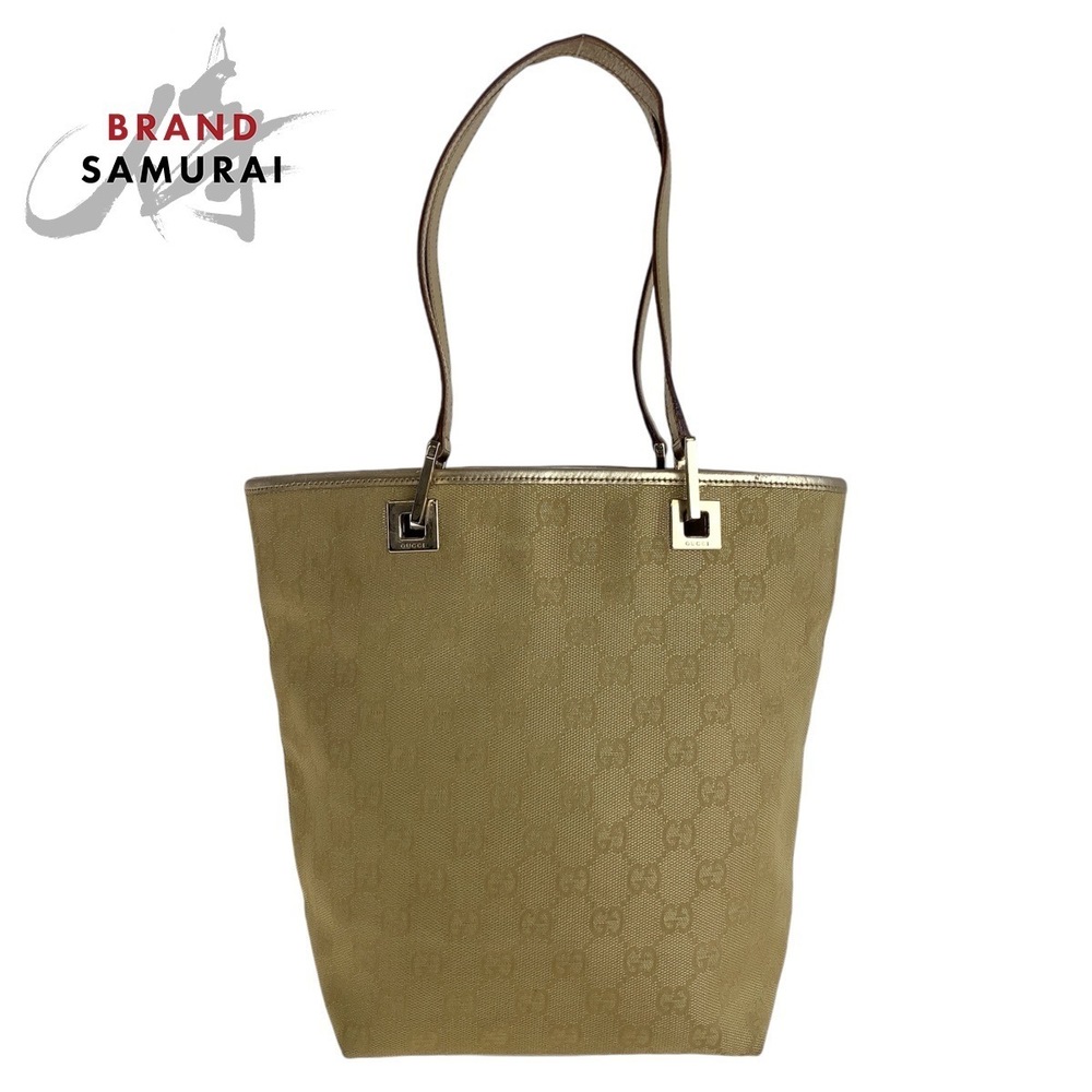 GUCCI Gold GG Canvas Leather Tote Bag Shoulder - Picture 2 of 10